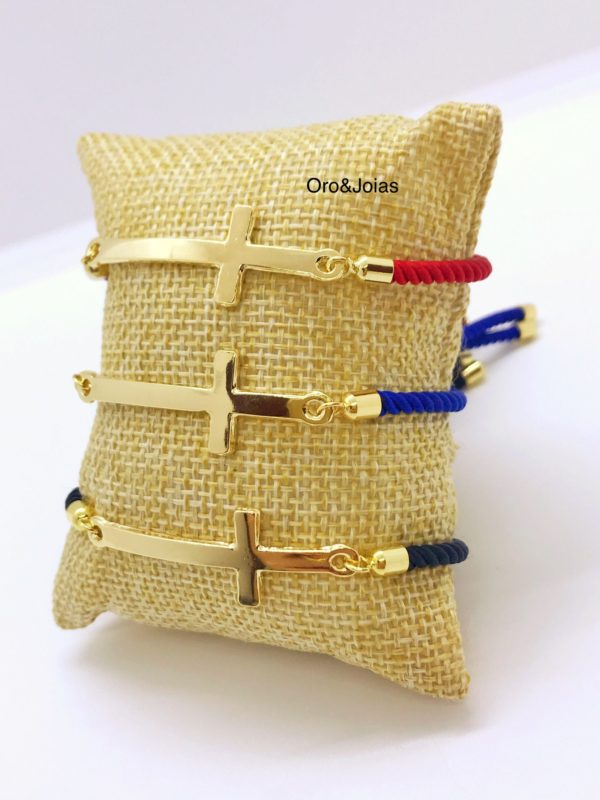 18K Gold Plated Cross with Rope Bracelet. Gold Cross Bracelet. Adjustable Rope Bracelet
