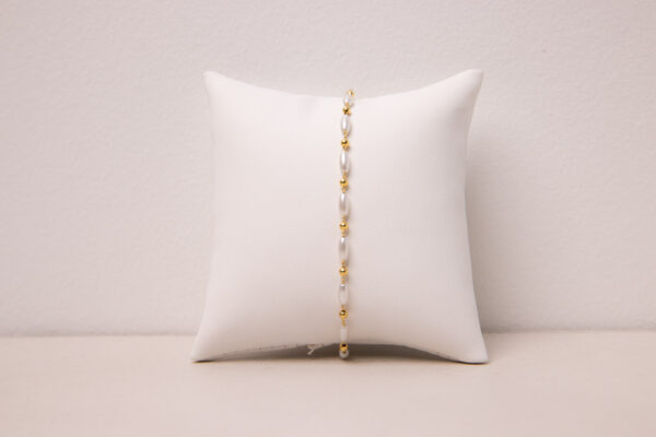 18K Gold-Filled Rice Grain Pearl with Gold Beads Bracelet. - Image 2