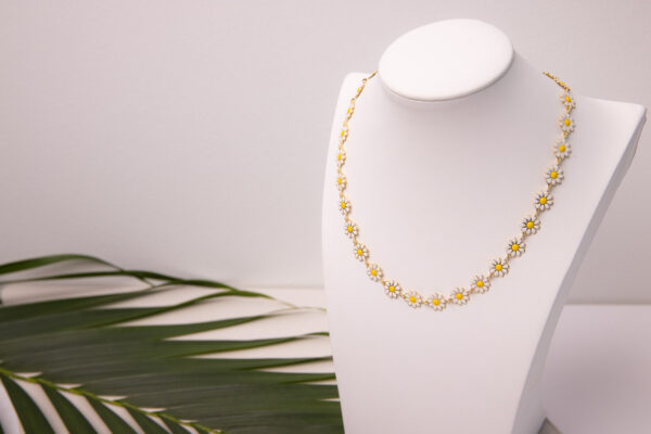 18K Gold-Filled White Daisies with Yellow Center Necklace.
