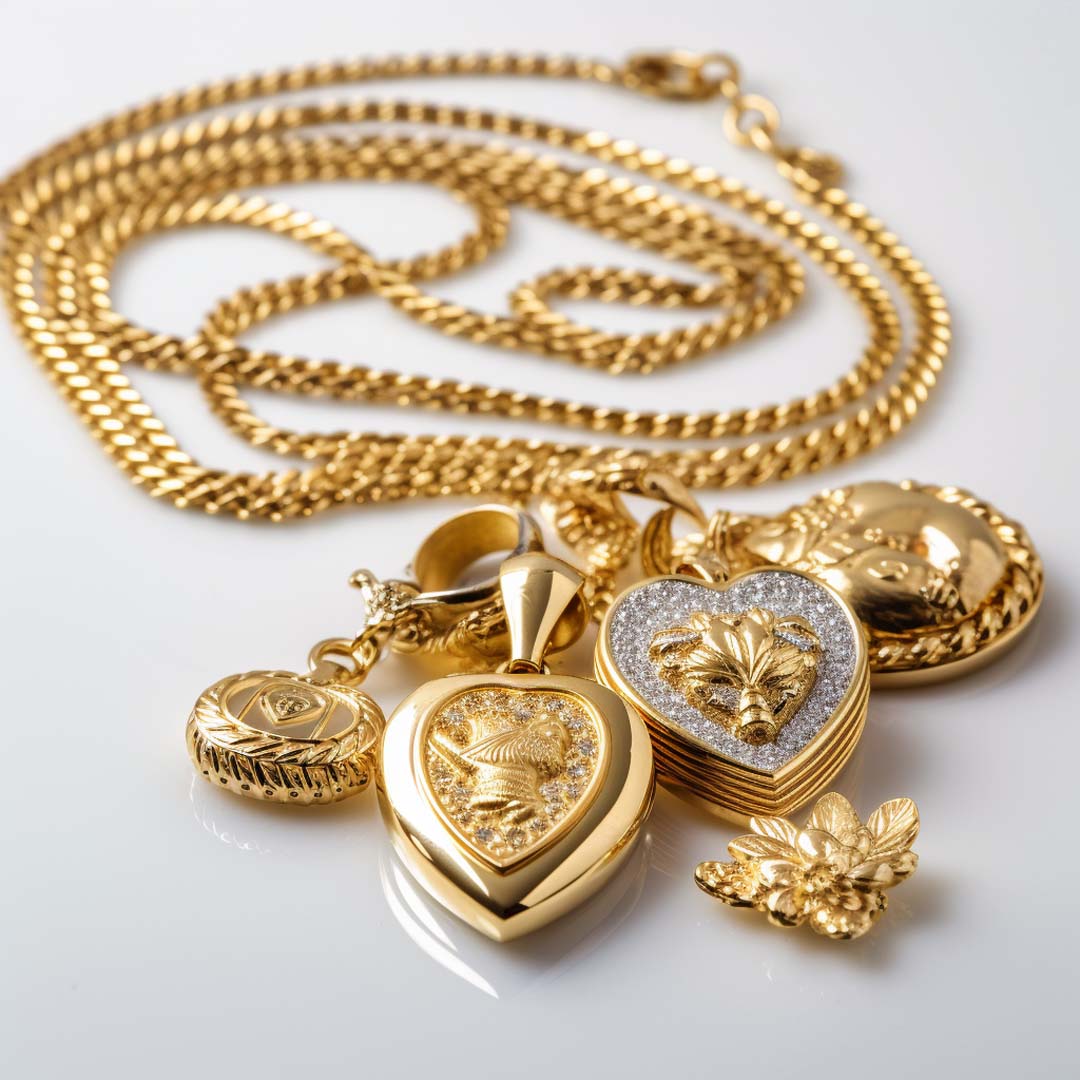 Futuristic concept image of innovative gold necklace designs, symbolizing the bright future of men's gold necklaces with pendants.
